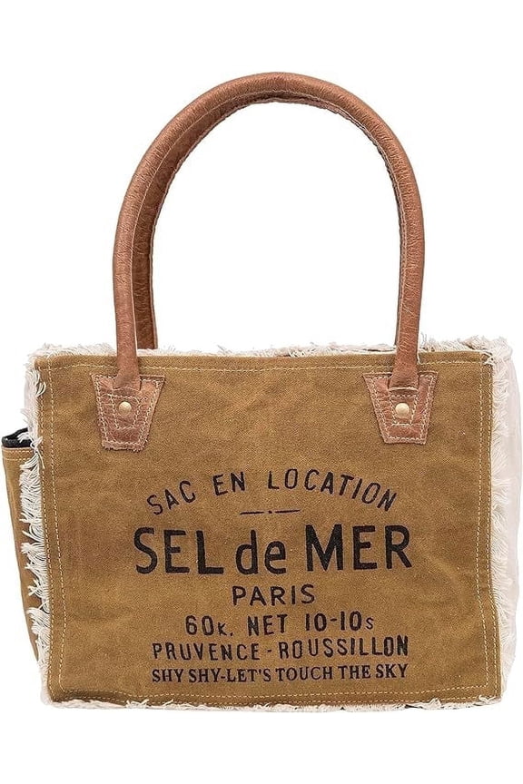 Sel de Mer Canvas Tote Bag for Women with Leather Handles, Shoulder Bag, Casual Everyday Purse, Beach, Travel, Shopping Bag