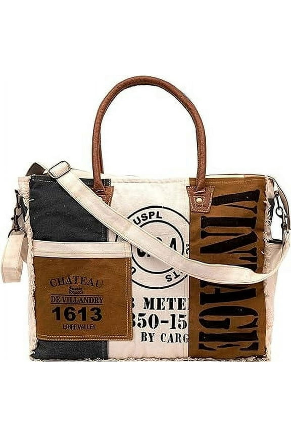 Sel De Mer Large Canvas Crossbody & Cowhide Tote Bag, Upcycled Canvas & Cowhide Leather Handbag Bag For Women