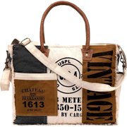 Rajeriya Sel De Mer Large Canvas Crossbody & Cowhide Tote Bag, Upcycled Canvas & Cowhide Leather Handbag Bag For Women