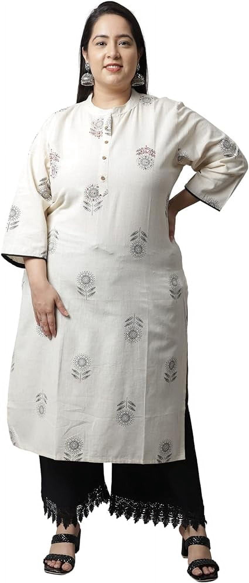 Pure Cambric Cotton Jaipuri Printed Plus Size Kurti