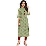 Rajnandini Women's Green Pure Cambric Cotton Jaipuri Printed Kurti (L - Size)(JOPLJPR68D-L)