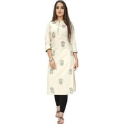 Rajnandini Women's Khadi Cotton Jaipuri Printed Kurti (JOPLJPR10-4XL_Beige_4XL)