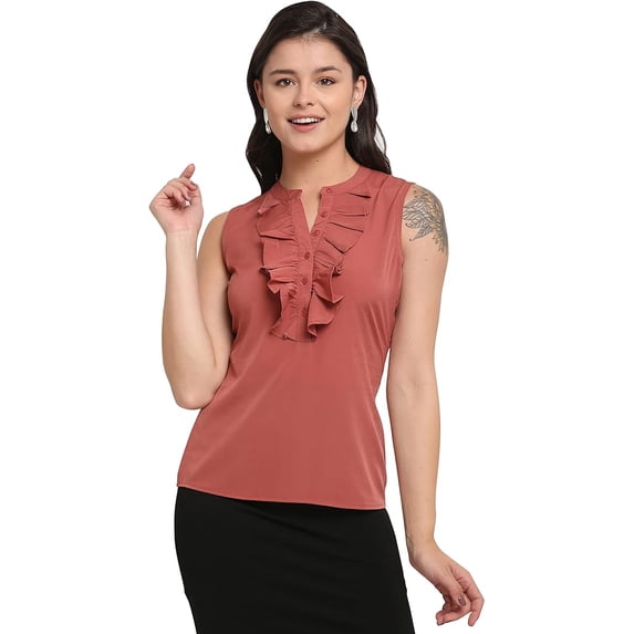 Rajnandini Women's Mauve Pink Sleeveless Western Top (ROLY02B-XL)