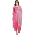 thumbnail image 1 of Rajnandini Women's Pure Cambric Cotton Embroidered Kurta Set with Dupatta (JOPLVL239-XXL_Pink & White_XXL), 1 of 5