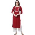thumbnail image 1 of Rajnandini Women's Pure Cambric Cotton Embroidered Kurti (JOPLJPR118-5XL_Maroon), 1 of 5