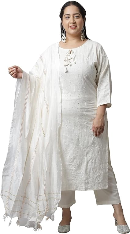 Plus size semi silk kurti set with organza  dupatta main image 0