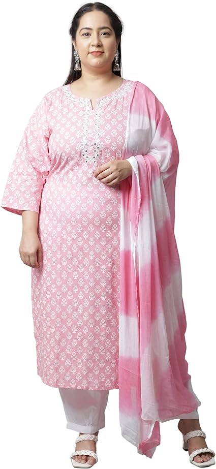 Women’s Plus Size Muslin Printed Kurta Pant Dupatta Set – 3XL, 4XL, 6XL main image 1