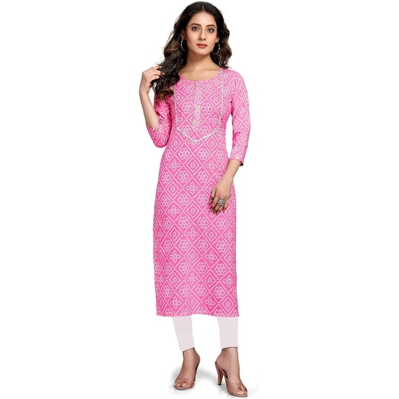 Rajnandini Women's Pure Cambric Cotton Jaipuri Bandhani Printed Kurti (JOPLJPR57-6XL_Pink_6XL)