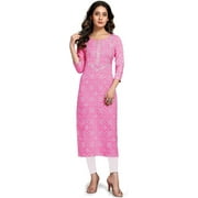 Rajnandini Women's Pure Cambric Cotton Jaipuri Bandhani Printed Kurti (JOPLJPR57-M_Pink_M)