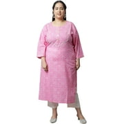 Rajnandini Women's Pure Cambric Cotton Jaipuri Bandhani Printed Plus Size Kurti (JOPLJPR57X-5XL_Pink_5XL)