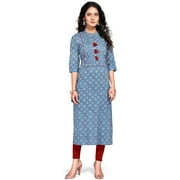 Rajnandini Women's Pure Cambric Cotton Jaipuri Block Printed Kurti (JOPLJPR68B-XXL_Blue_XXL)
