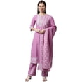 thumbnail image 1 of Rajnandini Women's Pure Cambric Cotton Jaipuri Printed & Embroidered Kurta Set with Dupatta (JOPLVL289A-XL_Light Purple_XL), 1 of 5