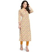Rajnandini Women's Pure Cambric Cotton Jaipuri Printed Kurti (JOPLJPR61-6XL_Beige_6XL)