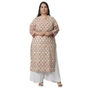 Rajnandini Women's Pure Cambric Cotton Jaipuri Printed Kurti (JOPLJPR61X-6XL_Beige_6XL)