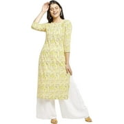 Rajnandini Women's Pure Cambric Cotton Jaipuri Printed Kurti (JOPLJPR85-L_Yellow_L)