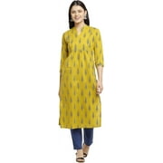 Rajnandini Women's Pure Cambric Cotton Jaipuri Printed Kurti (JOPLJPR90-L_Yellow_L)