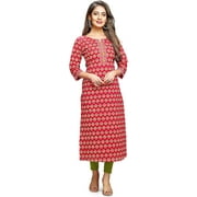 Rajnandini Women's Pure Cambric Cotton Jaipuri Printed Kurti (JOPLVL105-5XL_Red & Green_5XL)