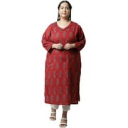 Rajnandini Women's Pure Cambric Cotton Jaipuri Printed Plus Size Kurti (JOPLJPR43X-3XL_Maroon_3XL)