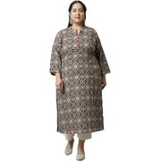 Rajnandini Women's Pure Cambric Cotton Jaipuri Printed Plus Size Kurti (JOPLJPR44X-5XL_Navy Blue & Red_5XL)