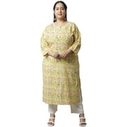 Rajnandini Women's Pure Cambric Cotton Jaipuri Printed Plus Size Kurti (JOPLJPR85X-4XL_Yellow_4XL)