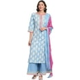 thumbnail image 1 of Rajnandini Women's Pure Cambric Cotton Printed Kurta Set With Dupatta (JOPLVL235-S_Blue_S), 1 of 5