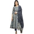 thumbnail image 1 of Rajnandini Women's Pure Cambric Cotton Printed Kurta Set with Dupatta (JOPLVL218-4XL_Blue_4XL), 1 of 5