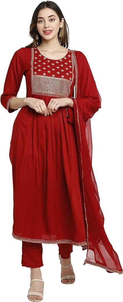 Women's Black Rayon Pinted & Embroidery Kurta Set With Dupatta