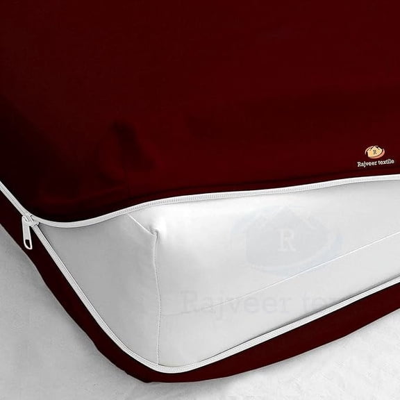 Rajveer Textile Full Zipper Fitted Sheet 12" Inches Deep Pocket - Soft Microfiber Bottom Sheet- Shrinkage and Fade Resistant -1 Fitted Zipper Mattress Cover Burgundy Color
