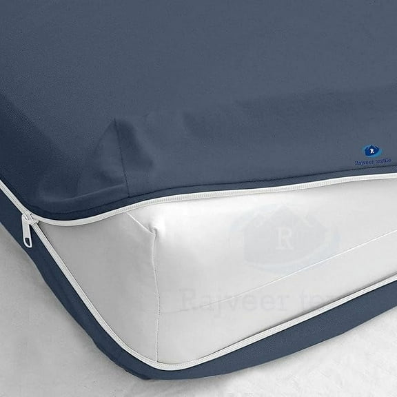 Rajveer Textile Full Zipper Fitted Sheet 8" Inches Deep Pocket - Soft Microfiber Bottom Sheet- Shrinkage and Fade Resistant -1 Fitted Zipper Mattress Cover Medium Blue Color