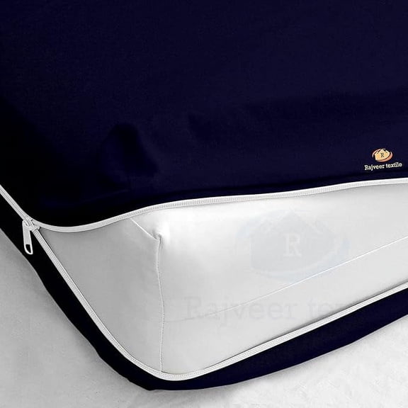 Rajveer Textile Full Zipper Fitted Sheet 8" Inches Deep Pocket - Soft Microfiber Bottom Sheet- Shrinkage and Fade Resistant -1 Fitted Zipper Mattress Cover Navy Blue Color