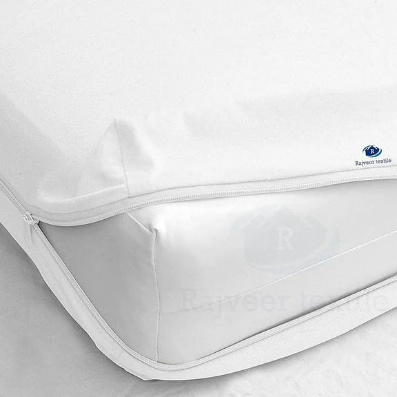 Rajveer Textile Full Zipper Fitted Sheet 8" Inches Deep Pocket - Soft Microfiber Bottom Sheet- Shrinkage and Fade Resistant -1 Fitted Zipper Mattress Cover White Color