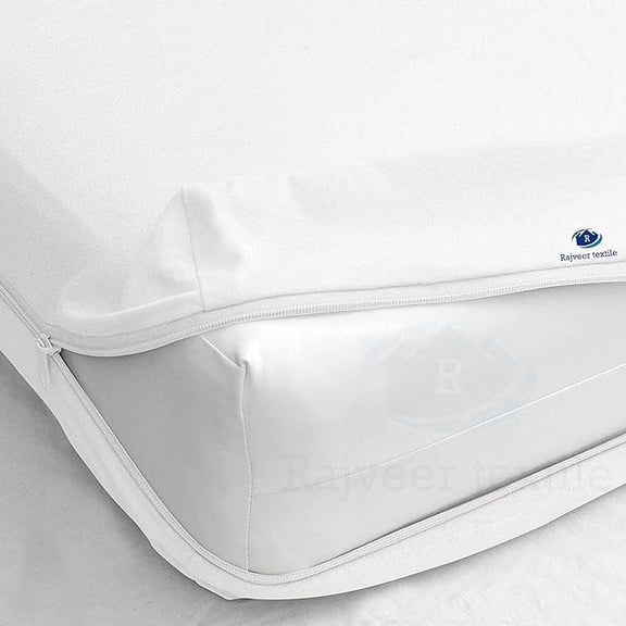 Rajveer Textile King Zipper Fitted Sheet 16" Inch Deep Pocket - Hotel Quality Soft Microfiber Bottom Sheet- Easy Care -1 Fitted Zipper Mattress Cover White Color