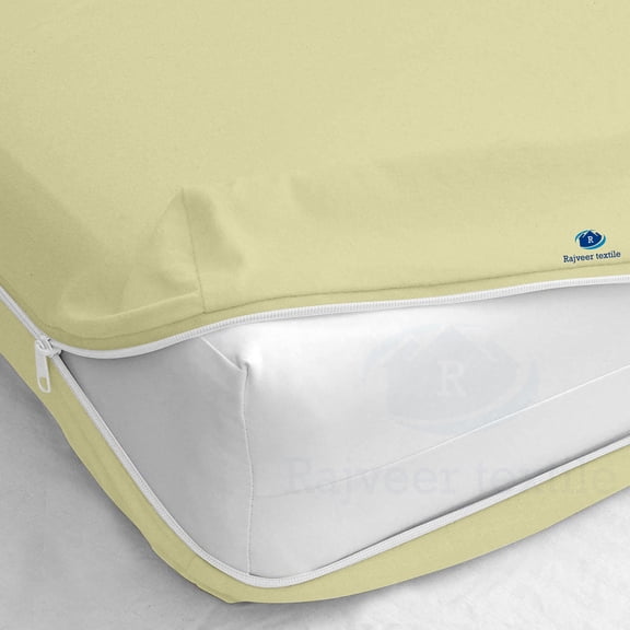 Rajveer Textile King Zipper Fitted Sheet 8" Inch Deep Pocket - Hotel Quality Soft Microfiber Bottom Sheet- Easy Care -1 Fitted Zipper Mattress Cover Ivory Color
