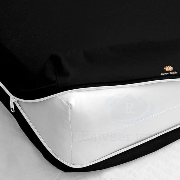 Rajveer Textile Queen Zipper Fitted Sheet 14" Inch Deep Pocket - Hotel Quality Soft Microfiber Bottom Sheet- Easy Care -1 Fitted Zipper Mattress Cover Black Color