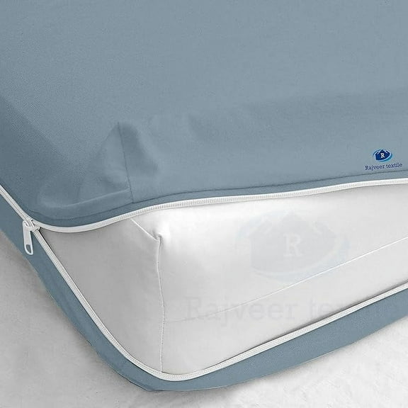Rajveer Textile Queen Zipper Fitted Sheet 16" Inch Deep Pocket - Hotel Quality Soft Microfiber Bottom Sheet- Easy Care -1 Fitted Zipper Mattress Cover Light Blue Color