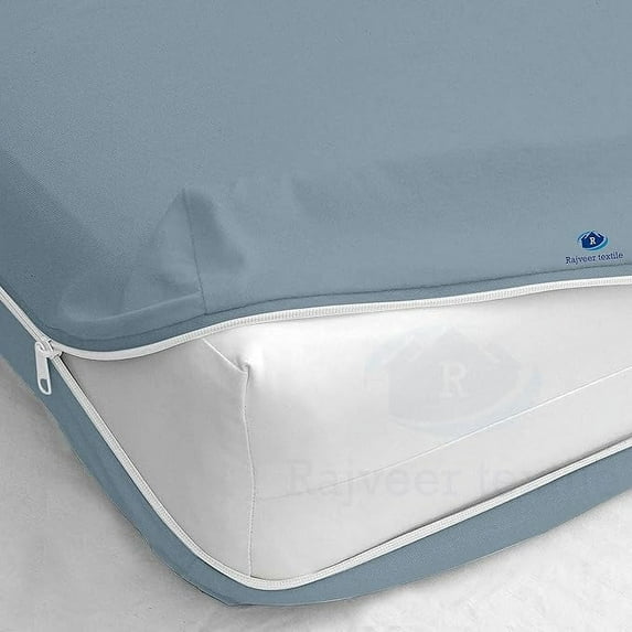 Rajveer Textile Twin Size Zipper Fitted Sheet 12" Inch Deep Pocket - Hotel Quality Soft Microfiber Bottom Sheet- Shrinkage and Fade Resistant-ERB -1 Fitted Zipper Mattress Cover Light Blue Color