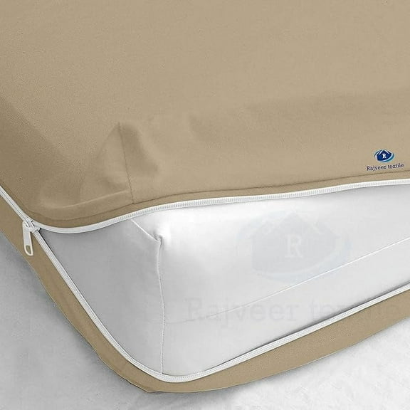 Rajveer Textile Twin Size Zipper Fitted Sheet 18" Inch Deep Pocket - Hotel Quality Soft Microfiber Bottom Sheet- Shrinkage and Fade Resistant-Easy Care -1 Fitted Zipper Mattress Cover Taupe Color