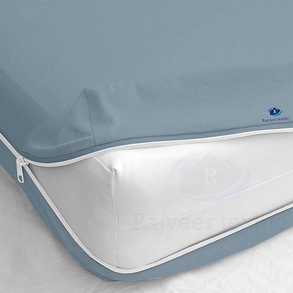 Rajveer Textile Twin-Xl Size Zipper Fitted Sheet 14" Inch Deep Pocket - Hotel Quality Soft Microfiber Bottom Sheet- Shrinkage and Fade Resistant-ERB -1 Fitted Zipper Mattress Cover Light Blue Color