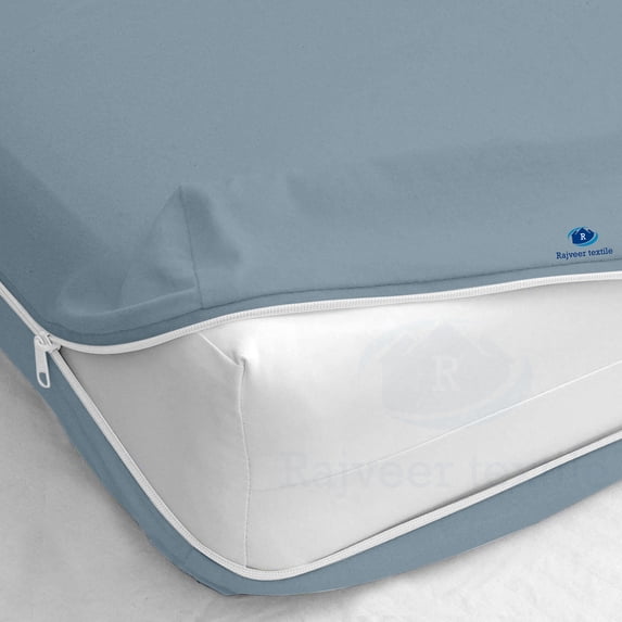 Rajveer Textile Twin-Xl Size Zipper Fitted Sheet 18" Inch Deep Pocket - Soft Microfiber Bottom Sheet- Shrinkage and Fade Resistant -1 Fitted Zipper Mattress Cover Light Blue Color