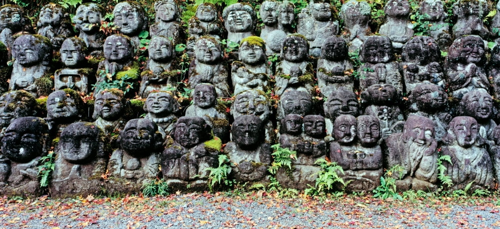 Rakan sculptures at Otagi Nenbutsu-ji Temple Arashiyama Kyoto City Kyoto Prefecture Japan Canvas Art - Panoramic Images (14 x 30)