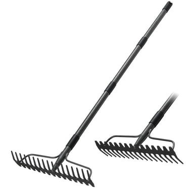 Garden Rake, 63 inch Long Handle with 17 Tongs, Heavy Duty Metal Rake for Loosening Leveling Soil, Grass, Wedding