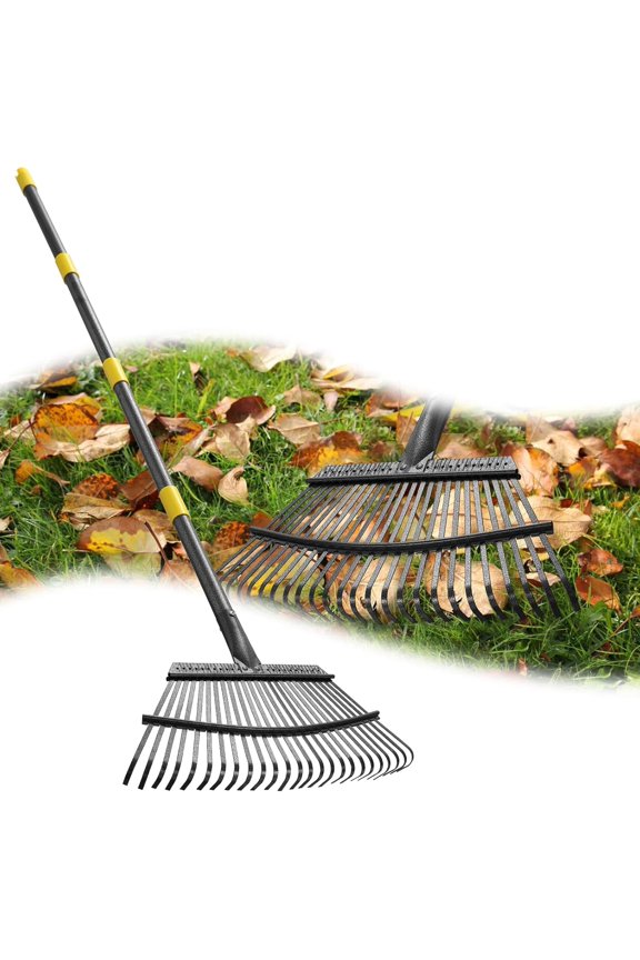Rake, 65 Inch Long Handle,18 Inch Wide Large Garden Rake for Leaves, Metal Garden Rake Heavy Duty Yard Leaf Rake for Kids Lawn with Long Handle, Garden Leaf Rake for Debris Leaves