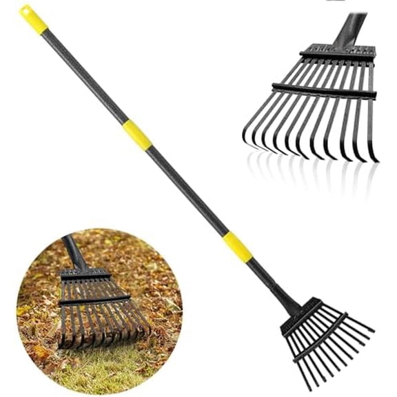 Rake, Garden Leaf Rakes for Lawns Heavy Duty, Yard Metal Rake Tools with 9" Small Narrow Rake Head, 65 Adjustable Long Handle, 11 Steel Tines, Quick Clean up Rake for Shrub, Flower Bed, Camping