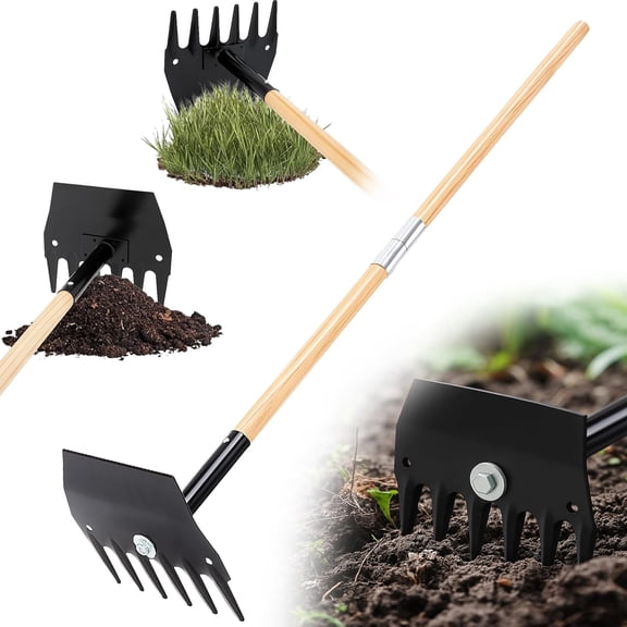 Rake Hoe Steel with 48in Wood Handle Fire Rake Hoe for Multi-use Landscaping and Forestry, Raking, Scraping, Grubbing and Tamping