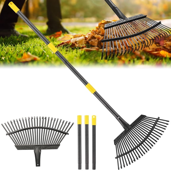 Rake for Leaves - 11 Tines Heavy Duty Metal Small Narrow Leaf Rakes, Adjustable Garden Rake for Lawns Yard Flower Bed Grass Mulch Shrub Camping Gardening 65inch