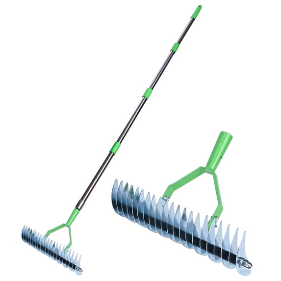 Flngr Rake for Leaves, 13.78 Inch Thatch Rake for Lawnswith Stainless ...