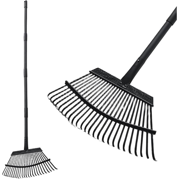 Rake for Leaves, 25 Metal Tines Wide Leaf Rake, 60'' Rakes Lawns with Adjustable Steel Handle Camping Flower Beds Mulch Shrub, Black