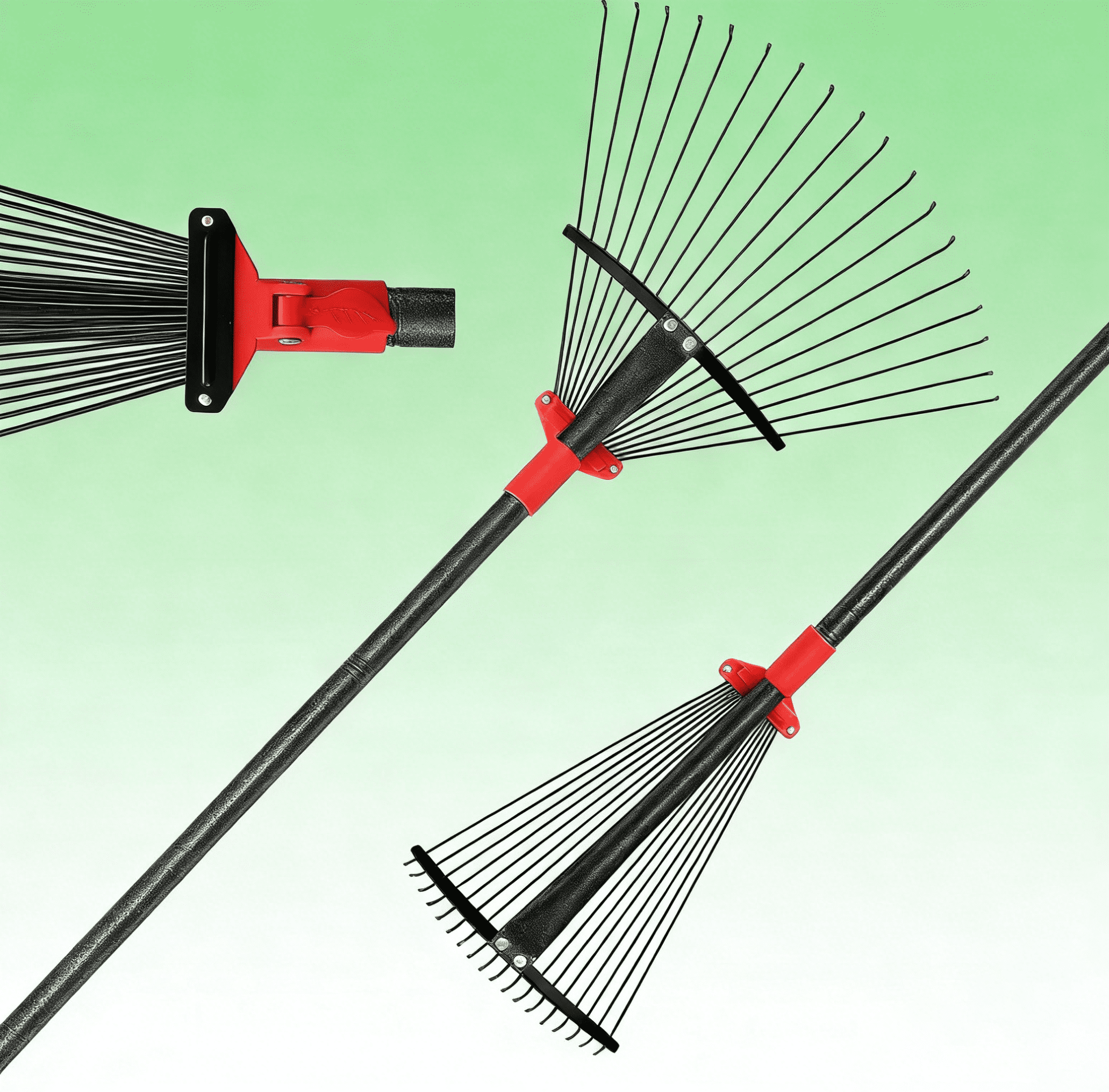 Rake for Leaves with Metal Tines Expandable Head Adjustable Handle for Lawn Leaf Rake Yard Tools for Collecting Leaves, Grass Clippings, Garbage