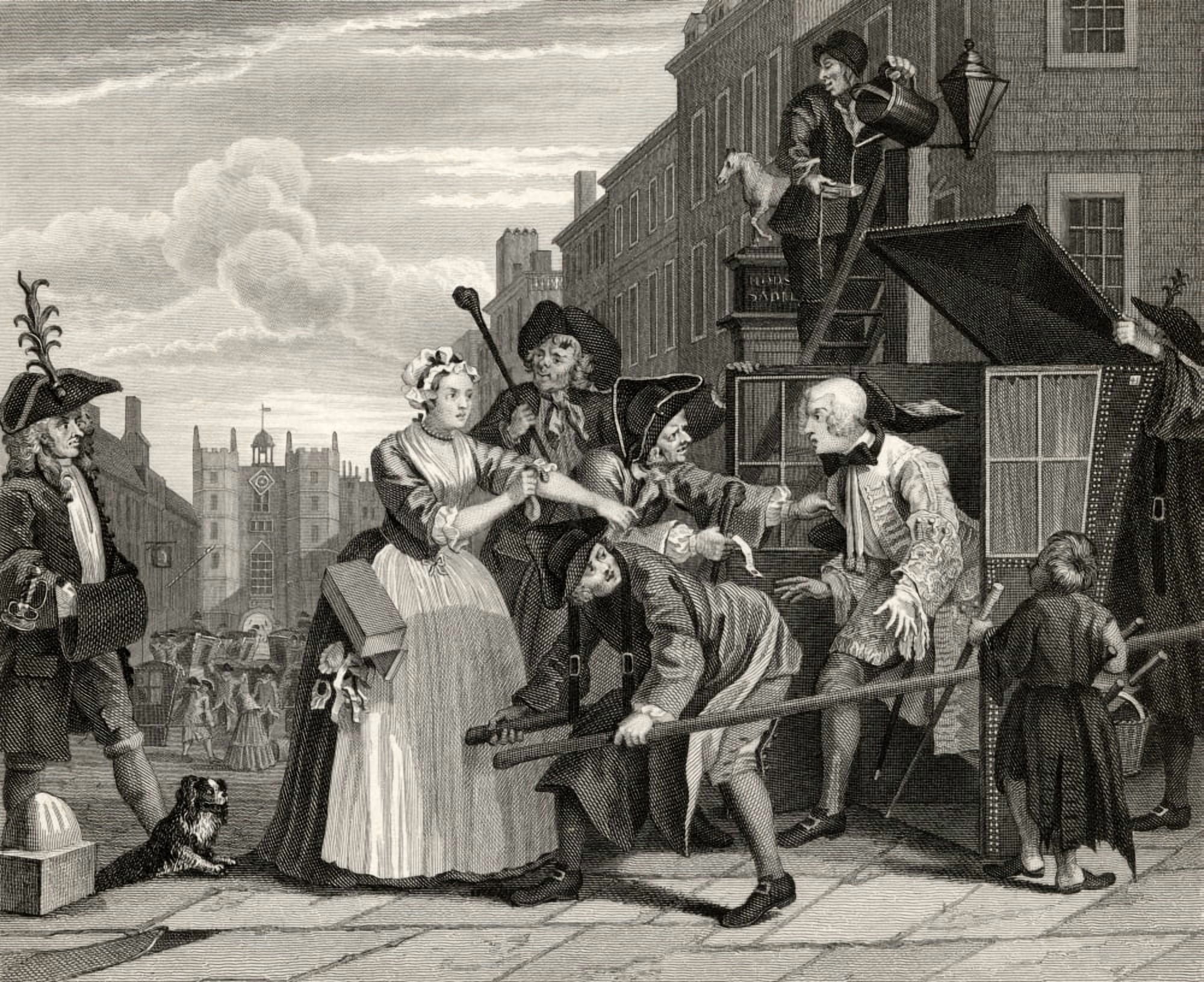 The Rakes Progress Arrested For Debt As Going To Court From The Original Picture By Hogarth From The Works Of Hogarth Published London 1833 Canvas Art - Ken Welsh Design Pics (16 x 13)