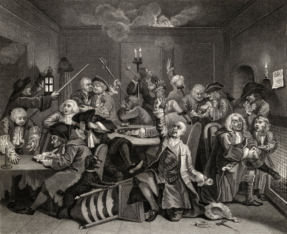 The Rakes Progress Gaming House Scene From The Original Picture By Hogarth From The Works Of Hogarth Published London 1833 Canvas Art - Ken Welsh Design Pics (32 x 26)